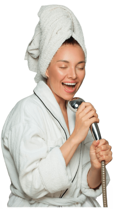 woman in a robe singing